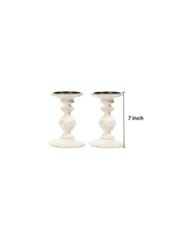 Wood Pillar Candle Holder, White Color, Set of 2, 7 inches High each