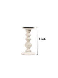 Wood Pillar Candle Holder, White Color, Set of 2, 9 inches High each