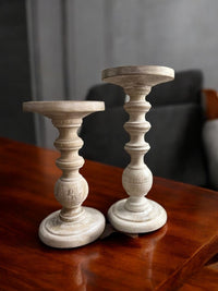 Wood Pillar Candle Holder, White Color, 9 inches High