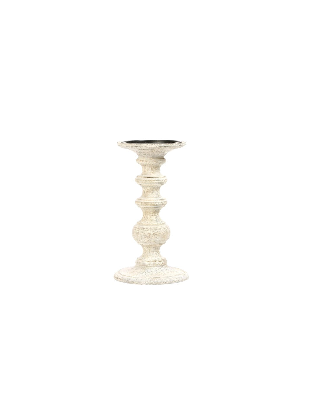 Wood Pillar Candle Holder, White Color, Set of 2, 9 inches High each