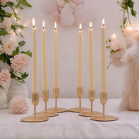 Gold Metal Taper Candle Holder 3 Inch High Set of 6. Ideal Gift for Wedding Party Special Occasion Aromatherapy Reiki Spa.