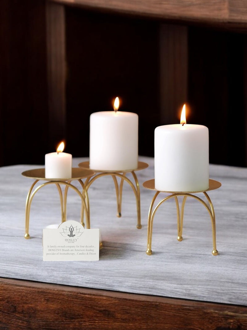 Iron Pillar Candle Holders 4 Inch Diameter Tripod Stand Table Centrepiece Perfect for Home Decor, Wedding, Parties, Living Room Pack of 2, Gold